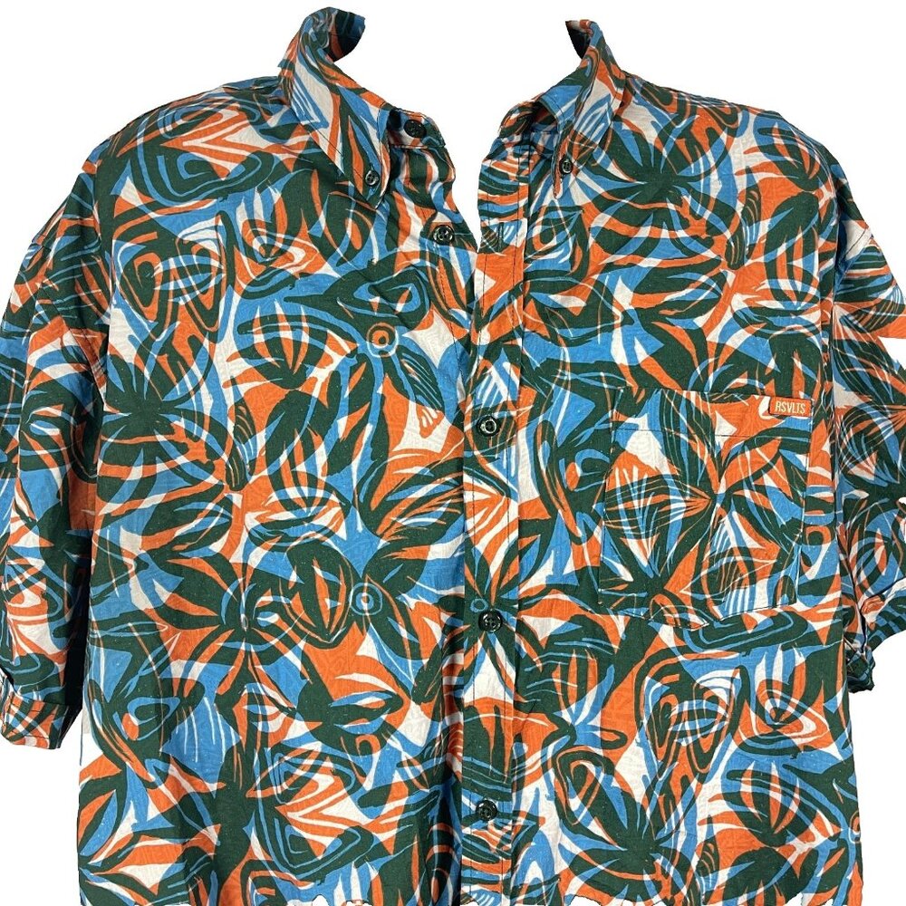 RSVLTS 3D Tapa Mens Button Down Kunuflex Shirt size 2XL Hawaiian Tribal Tropical